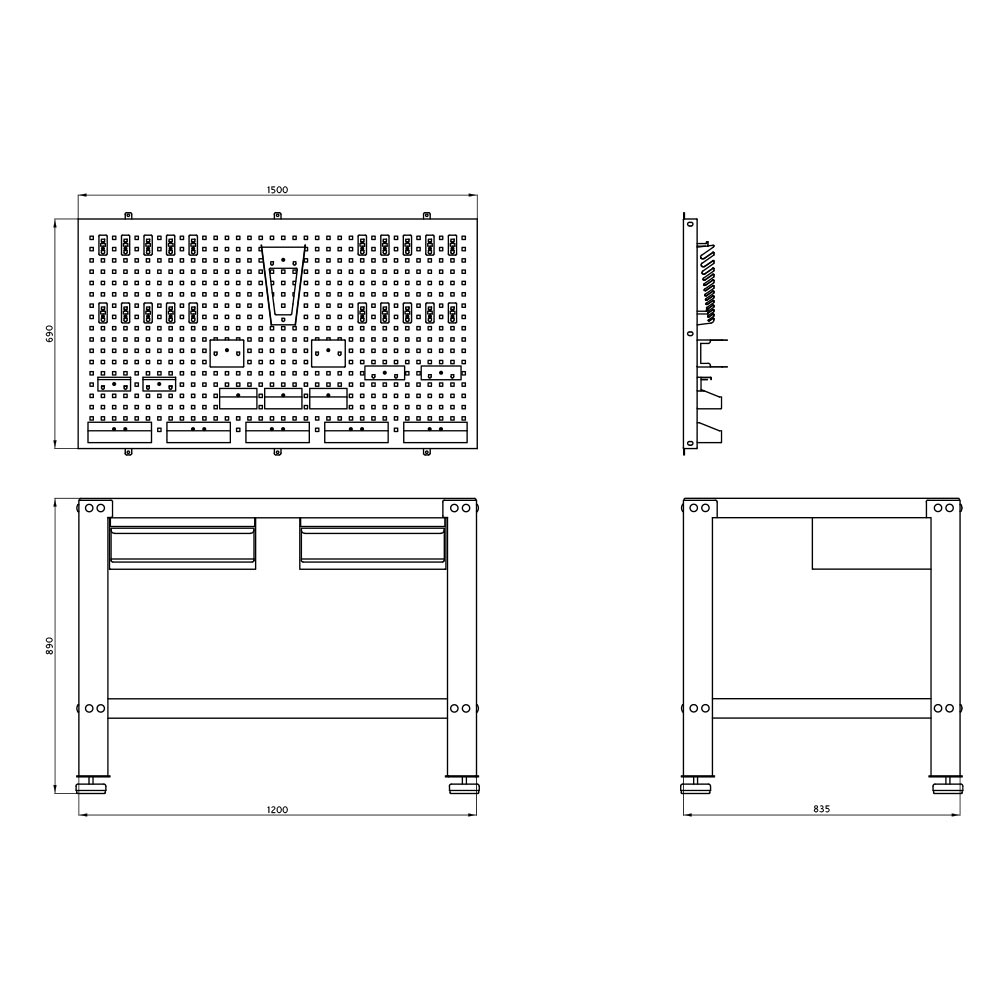 ابعاد میزکار صنعتی تاراکس | کد TX-WBN3001
